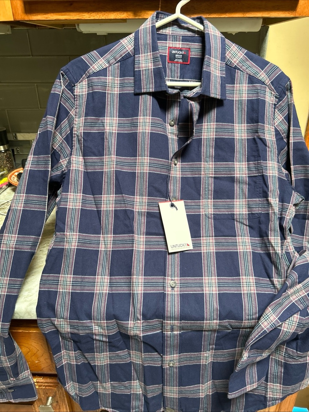 UNTUCKit Gahard Flannel Shirt Men M T Slim Fit Navy Plaid 100% Cotton New tags